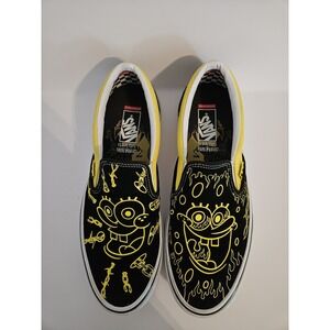 VANS X Gigliotti SPONGEBOB SLIP ON SKATE SHOES SZ11.5 Black & Yellow Chain Flame